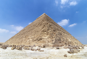 Fototapeta na wymiar The Pyramid of Khafre or of Chephren, is the second-tallest and second-largest of the Ancient Egyptian Pyramids of Giza and the tomb of the Fourth-Dynasty pharaoh Khafre (Chefren)