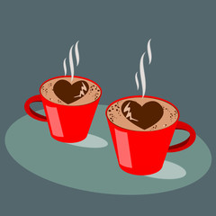Heart on red coffee cup hot drink concept..vector illustration.