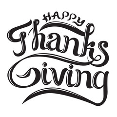 happy thanksgiving beautiful lettering writing for postcards, posters banners, Souvenirs, t-shirts, textiles and more. vector illustration on white background. Isolated image.