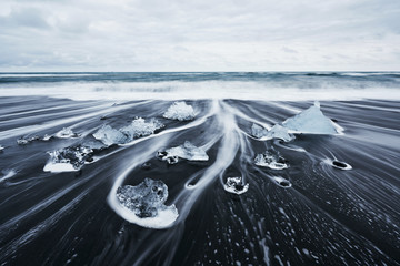 Iceland, Jokulsarlon lagoon, Beautiful cold landscape picture of icelandic glacier lagoon bay