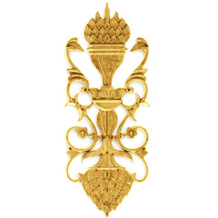 Gilded stucco, gold cartouche	
