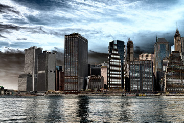 Lower Manhattan buildings and skyline from Brooklyn, USA