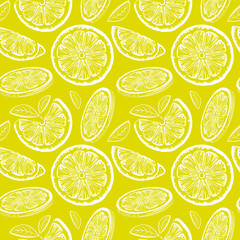 Citroen naadloos patroon. Inkt schets citroenen. Citrusvruchten achtergrond. Elementen voor menu, wenskaarten, inpakpapier, cosmeticaverpakkingen, posters enz