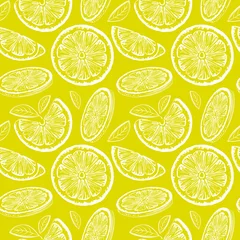 Wall murals Lemons Lemon seamless pattern. Ink sketch lemons. Citrus fruit background. Elements for menu, greeting cards, wrapping paper, cosmetics packaging, posters etc