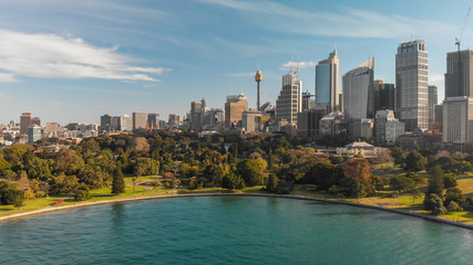 Fototapeta na wymiar SYDNEY, AUSTRALIA - AUGUST 20, 2018: Aerial panoramic view of city harbour. Sydney attracts 20 million tourists annually