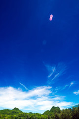 Wide view of blue sky and the mountain with sunlight