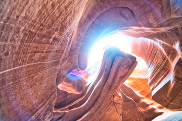 Interior of Antelope Canyon with filtering light, USA