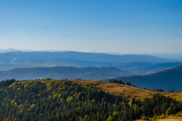 Carpathian mountains in sunny day in the autumn season