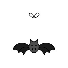 Cute hand drawn spooky bat vector illustration. Halloween bat, vampire hanging on string, isolated.