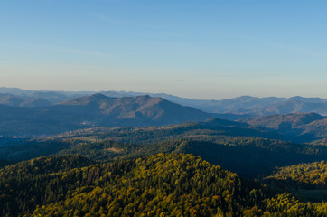 Carpathian mountains in sunny day in the autumn season