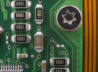 Green printed circuit board with computer components