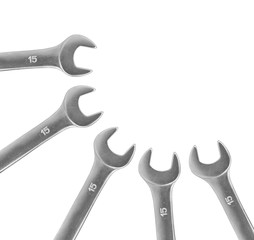 Open-end wrench on white background, silver color