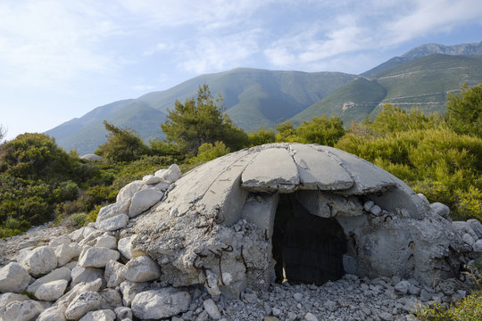 Albania, bunker on the beach of Palasa at Llogara Pass