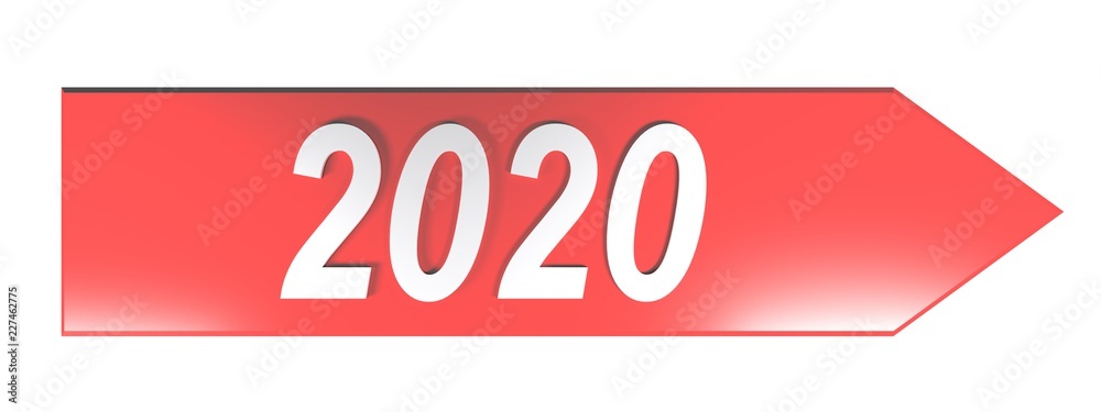 Poster 2020 on red arrow - 3d rendering