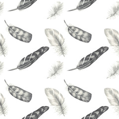 Seamless Graphic Pattern. Black and white birdfeathers