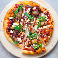 Homemade chicken pizza, top view