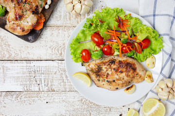 breast chicken salad serve with fresh vegetables