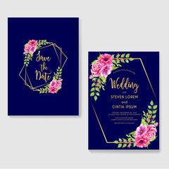 wedding invitation watercolor flower and frame gold