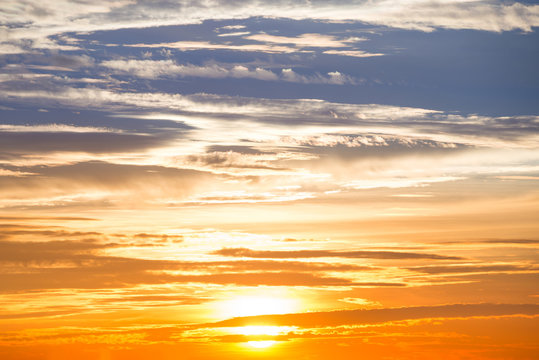 Orange and blue sky with dramatic sunset