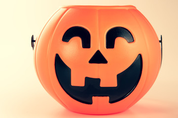 Beautiful halloween decoration trick or treat on white background with filter, concept of halloween party, copy space(text space), close-up, blank for text