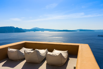 Santorini, Greece. Picturesque house details on cliff