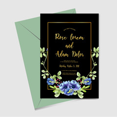 wedding invitation watercolor flower blue gold