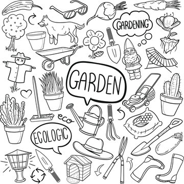 Garden Tools Traditional Doodle Icons Sketch Hand Made Design Vector