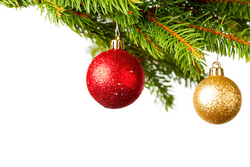 Decorative balls on fir