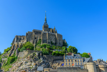 Obraz premium View of Mont Saint Michel, Normandy, France. Copy space for text.