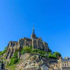 Obraz premium View of Mont Saint Michel, Normandy, France. Copy space for text.