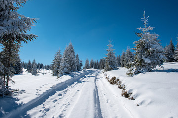 Snowy mountain country road