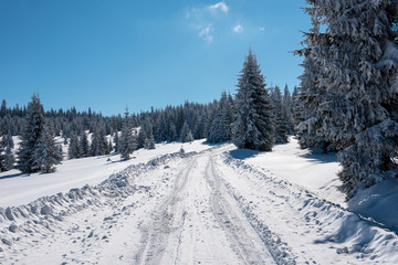 Snowy mountain country road