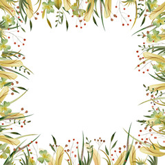 Watercolor forest frame with mushrooms. Perfect for invitations, postcards and Instagram posts.