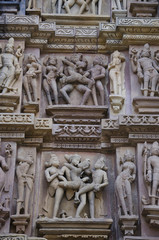 Fototapeta na wymiar KANDARIYA MAHADEV TEMPLE, North Wall - Middle - Mithuna Couple, Western Group, Khajuraho, Madhya Pradesh, UNESCO World Heritage Site