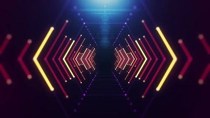 Abstract background with animation of flight in abstract futuristic tunnel with neon light. Animation of seamless loop. 