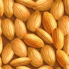 Fototapeta premium Realistic almonds texture. Seamless pattern. Template for background, wallpaper, postcard, print, textile. illustration .