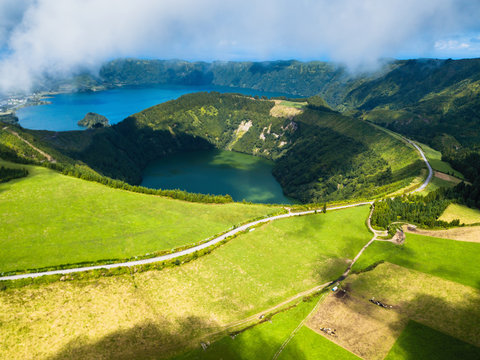 Boca do Inferno - lakes in Sete Cidades volcanic craters on San Miguel island, Azores, Portugal.