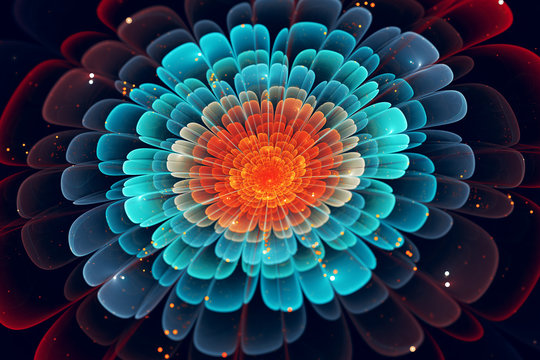 Fototapeta Vibrant fractal flower in cinematic style abstract background
