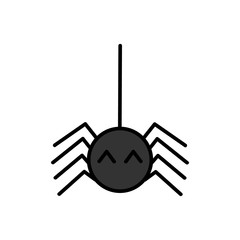 Cute hand drawn spider vector illustration. Halloween spooky black spider hanging on cobweb.