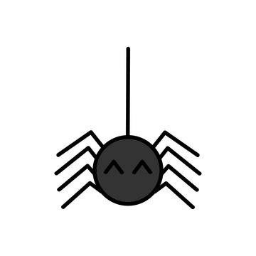 Cute hand drawn spider vector illustration. Halloween spooky black spider hanging on cobweb.