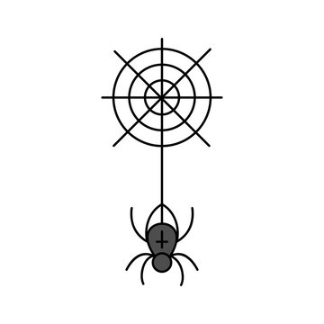 Cute hand drawn spider vector illustration. Halloween spooky black spider with spider's web