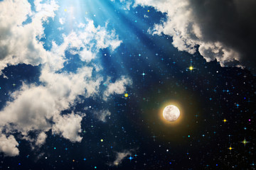 Naklejki  Księżyc w pełni z gwiazdami na ciemnym nocnym niebie.