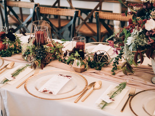 Wedding decoration. Table set at wedding.