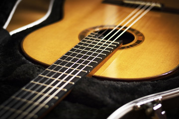 Classical guitar closeup, music background