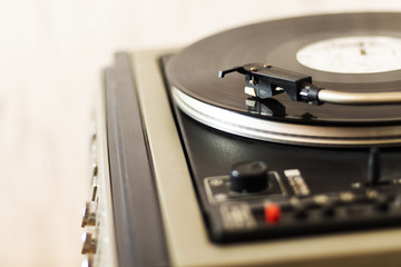 Turntable vinyl record player, retro audio equipment