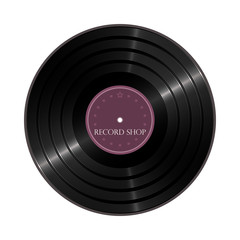 Vinyl shop label. Vector illustration of a vinyl disc.