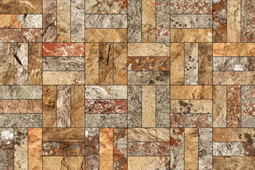 Fragment of the floor with a ceramic tile with a pattern in the form of a stone texture.