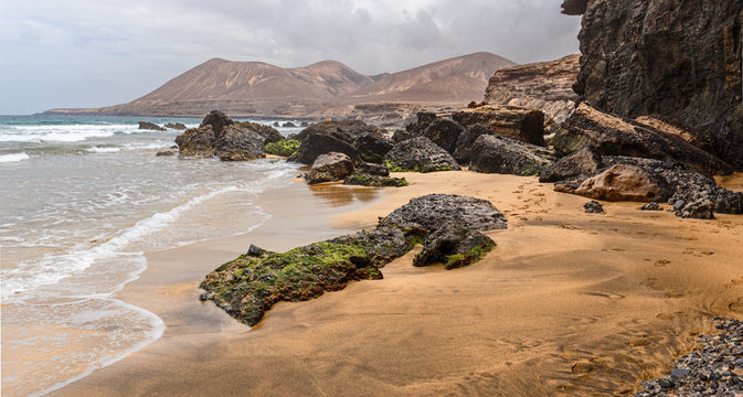 La Solapa, a Virgin Gold-Colored Sandy Beach in Fuerteventura, Canary Islands