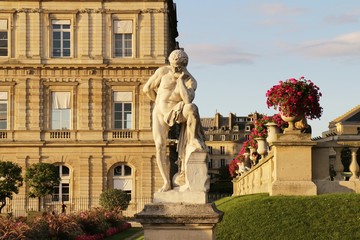paris, france, Le Jardin du Luxembourg, sunset, sculpture, statue, Luxembourg Gardens, Palace, French Senate
