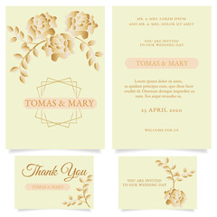 Template for wedding with golden rose and leaf